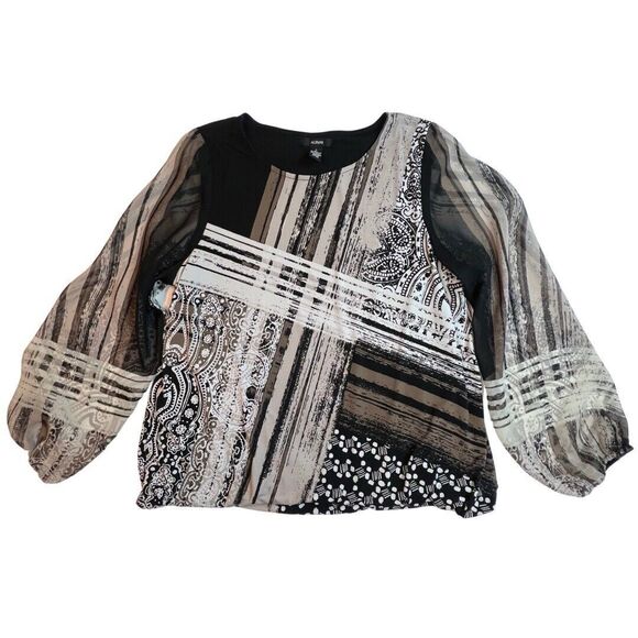 Alfani Tops - Alfani Blouse Womens Large Abstract Top Paisley Sheer Balloon Sleeve Boho Shirt